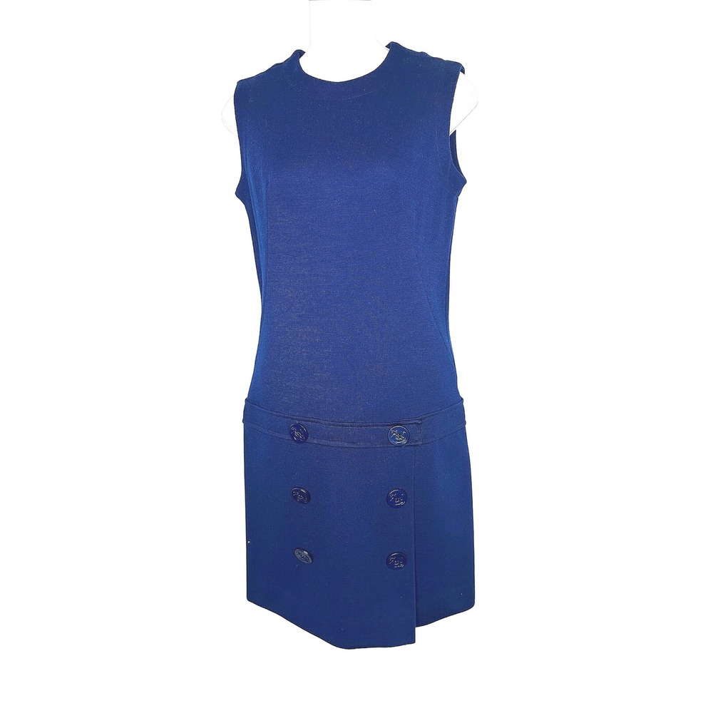 Vintage Jonathan‎ Logan Dress Sleeveless Blue Mod Retro Shift Drop Waist XS/S